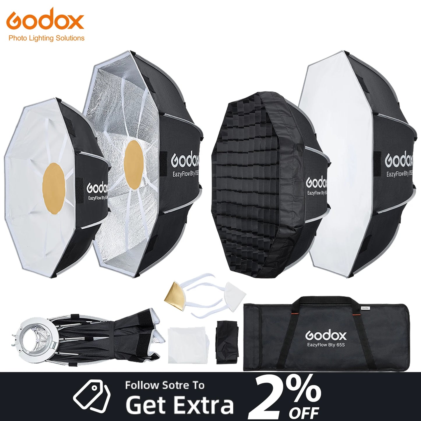 New Godox EazyFlow Beauty Dish 65/85cm Quick-Open Design Bowens Mount for Photography Studio Flash LED Light