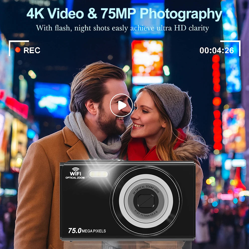 Ourlife 4K Digital Camera 3X Optical Zoom and 2X Digital Zoom HD Vlog Video Recorder YouTube 2.8 Inch LCD Screen WiFi Web Cam