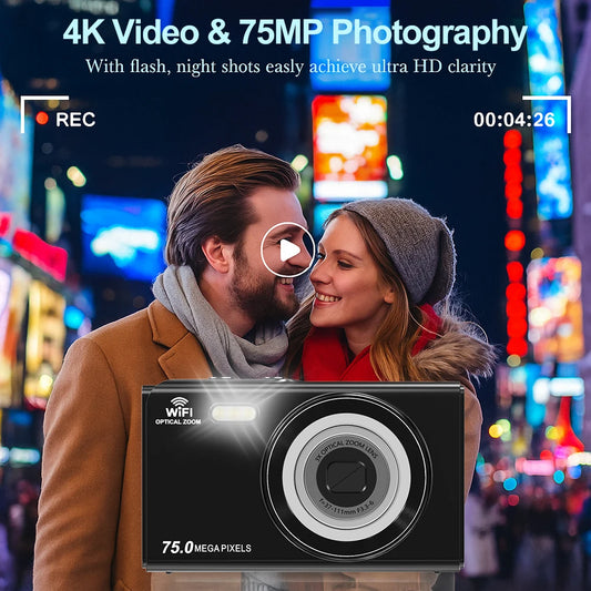 Ourlife 4K Digital Camera 3X Optical Zoom and 2X Digital Zoom HD Vlog Video Recorder YouTube 2.8 Inch LCD Screen WiFi Web Cam