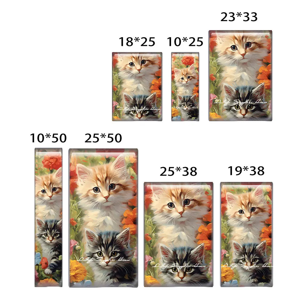 10pcs/lots Rectangle Cute Cat Kitten Pet Flower Photo Glass Cabochon Flatback Demo Flat Back Cameo For Diy Jewelry Making