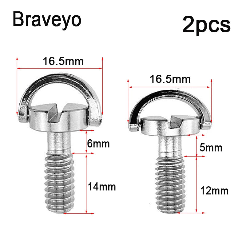 1/4-20 D-ring Mounting Camera Screws Stainless Steel Extended DSLR Tripod Quick Release Plate Screw Photography Accessories