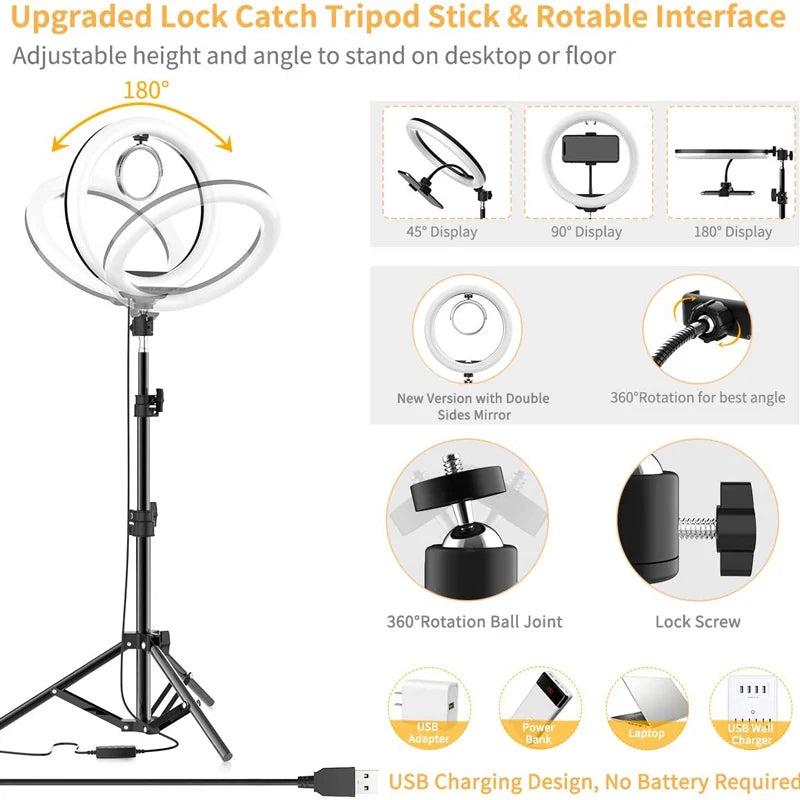 16/26/33cm Selfie Ring Light Photography Fill Light LED Ring Lamp Glow Soft Eye Protection Photography Lamp Supplies Home Studio