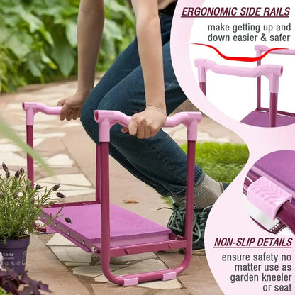 Garden Kneeler Stool with Steel Frame, EVA Foam Pad & Tool Pouch - Purple