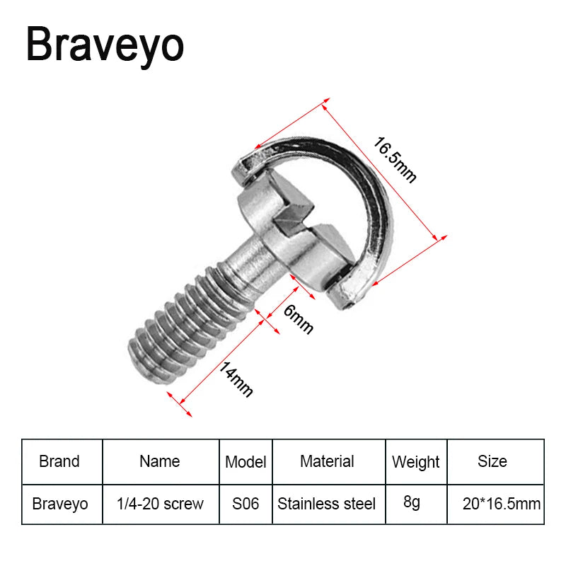 1/4-20 D-ring Mounting Camera Screws Stainless Steel Extended DSLR Tripod Quick Release Plate Screw Photography Accessories
