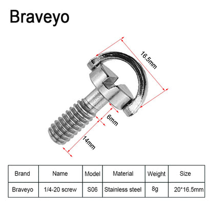 1/4-20 D-ring Mounting Camera Screws Stainless Steel Extended DSLR Tripod Quick Release Plate Screw Photography Accessories