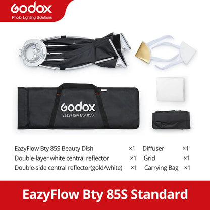 New Godox EazyFlow Beauty Dish 65/85cm Quick-Open Design Bowens Mount for Photography Studio Flash LED Light