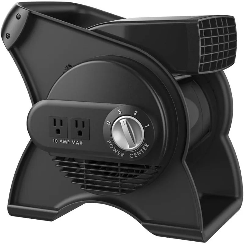 Portable Utility Fan, 12” 289 CFM Pivoting High Velocity Air Mover Blower Fan, 3 Speeds, 2 Accessory Outlets 120V, Black