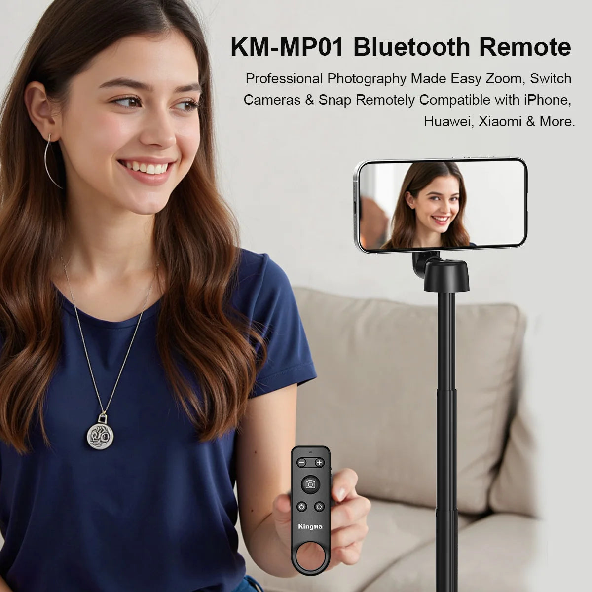 Wireless Remote Control with Zoom for iPhone & Android,Shutter with Front/Rear Camera Switch for Photo & Video,Smartphone Remote