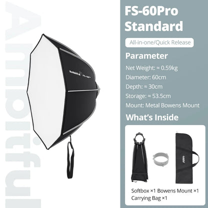 AMBITFUL FS40Pro FS60Pro Quick-Install Bowens Mount Softbox Studio LED COB Light Octagonal Light Box Matt Box