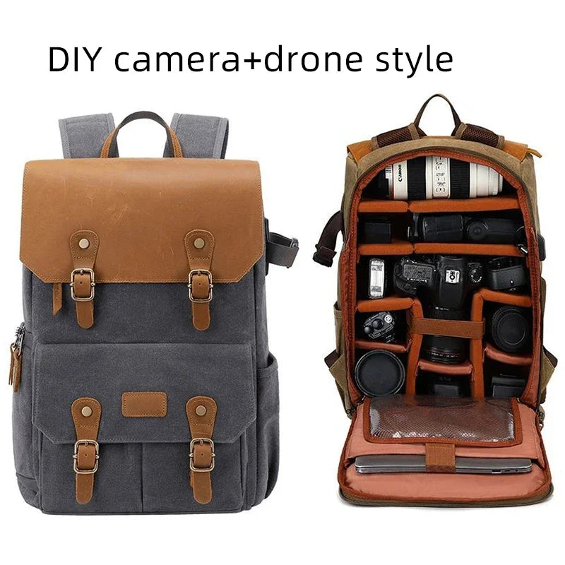 Litepro DSLR Crazy-Horse-Leather Backpack For Brompton Bicycle Waterproof Anti-theft Canvas Drone Outdoor Photography Bag