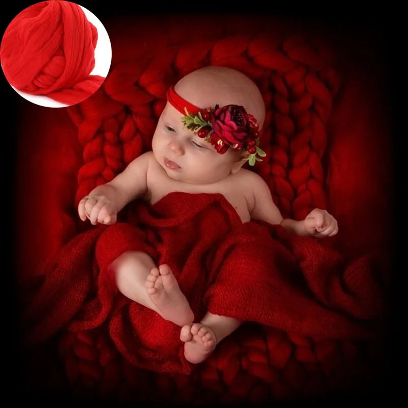 Newborn Photography Props Merino Wool Knitted Braid Blanket for Baby Photo Shoot Background Basket Stuffer Bump Wrap 50x50CM