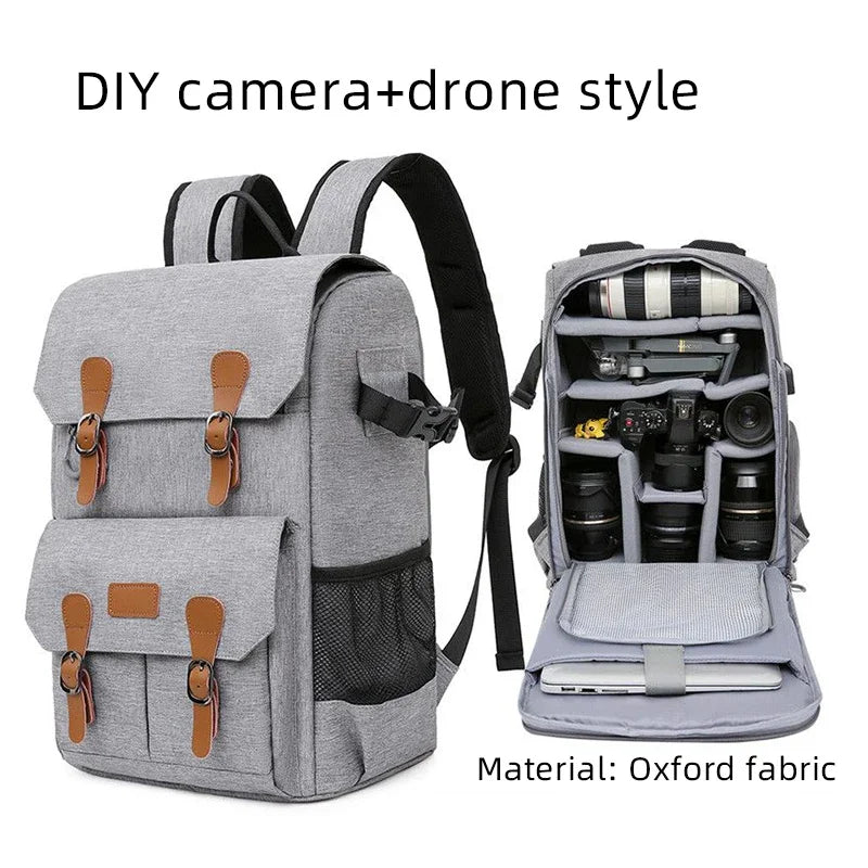 Litepro DSLR Crazy-Horse-Leather Backpack For Brompton Bicycle Waterproof Anti-theft Canvas Drone Outdoor Photography Bag