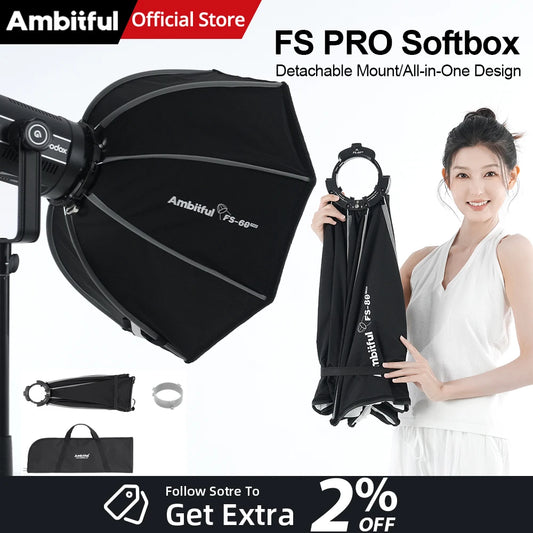 AMBITFUL FS40Pro FS60Pro Quick-Install Bowens Mount Softbox Studio LED COB Light Octagonal Light Box Matt Box