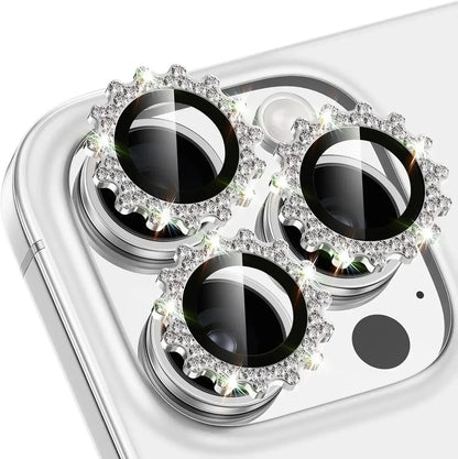 Bling 3D Metal Gear Design Diamond Camera Lens Glass Protector For IPhone 16 Pro Max 15Pro 16Plus Mechanical Case Friendly Rings