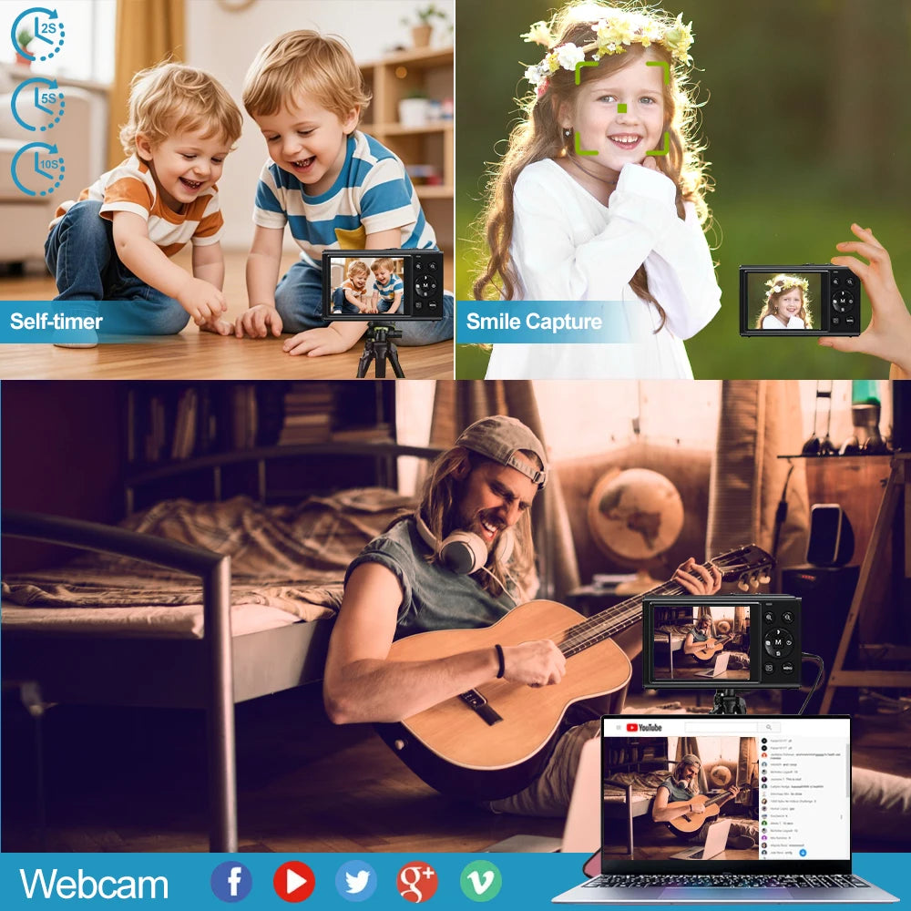 Ourlife 4K Digital Camera 3X Optical Zoom and 2X Digital Zoom HD Vlog Video Recorder YouTube 2.8 Inch LCD Screen WiFi Web Cam
