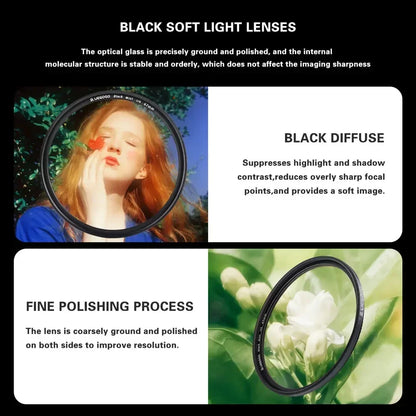 Black Mist 1/4 Black Soft Camera Lens Filters 49mm 52mm 55mm 58mm 62mm 67mm 72mm 77mm 82mm for Canon, Nikon Sony Camera Lenses