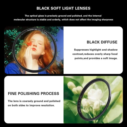 Black Mist 1/4 Black Soft Camera Lens Filters 49mm 52mm 55mm 58mm 62mm 67mm 72mm 77mm 82mm for Canon, Nikon Sony Camera Lenses