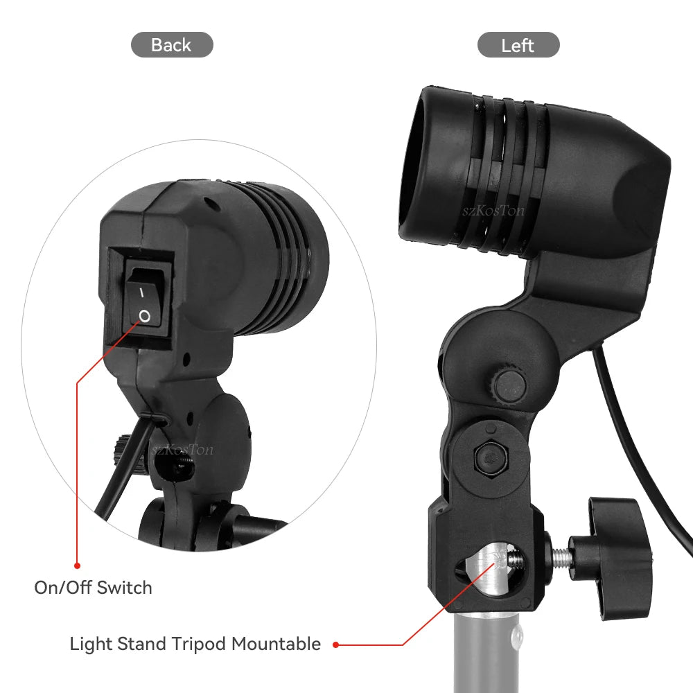 Single Head Bulb Holder E27 Socket Flash Umbrella Bracket Photo Lighting Bulb Holder For Photography Studio Accessories US EU