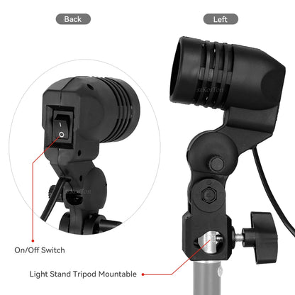 Single Head Bulb Holder E27 Socket Flash Umbrella Bracket Photo Lighting Bulb Holder For Photography Studio Accessories US EU