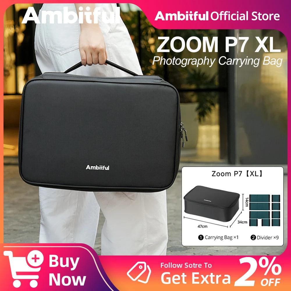 Ambitful ZOOM P7II XL Photography Storage Bag Traveling Bag for DLSR Camera Lens Drone DJI GODOX Osmo 360 X5 X4 Ace Pro 2 GoPro