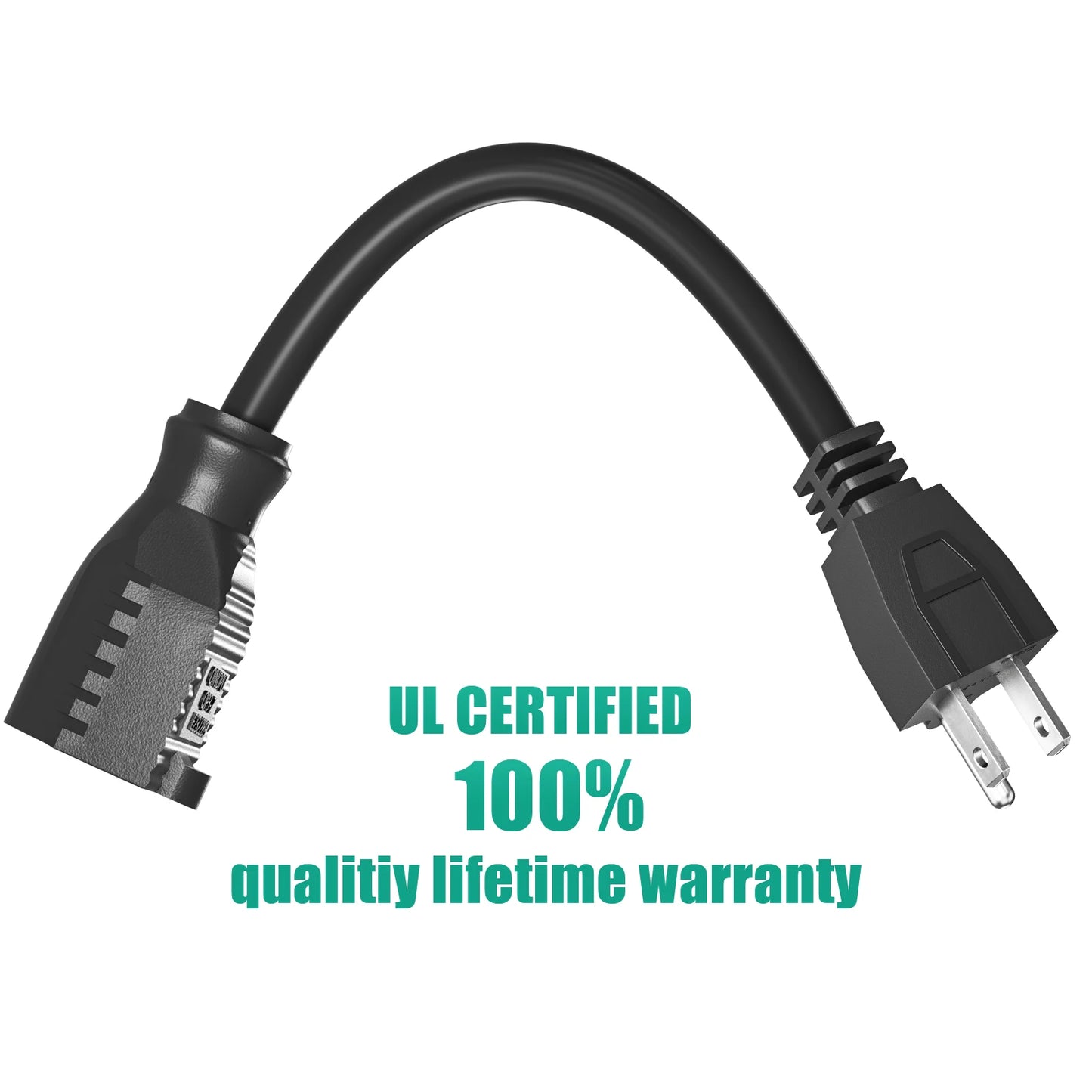 2 Pack Extension Cord, Right Angle Plug 1 Foot 18 Gauge Heavy Duty, 3 Prong Short Flat Plug Extension Cords Weatherproof