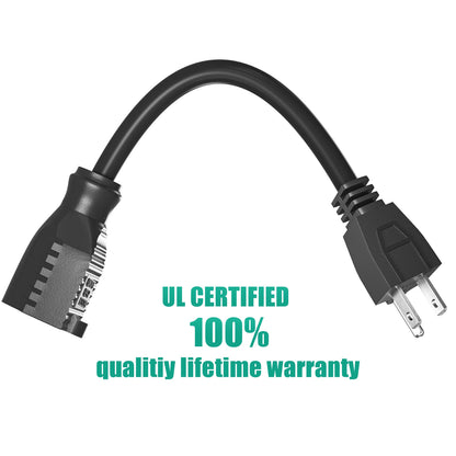 2 Pack Extension Cord, Right Angle Plug 1 Foot 18 Gauge Heavy Duty, 3 Prong Short Flat Plug Extension Cords Weatherproof