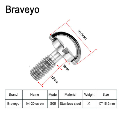 1/4-20 D-ring Mounting Camera Screws Stainless Steel Extended DSLR Tripod Quick Release Plate Screw Photography Accessories