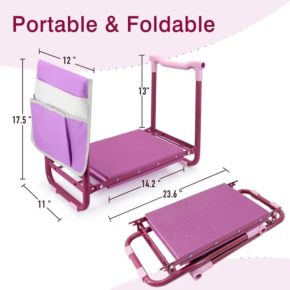 Garden Kneeler Stool with Steel Frame, EVA Foam Pad & Tool Pouch - Purple