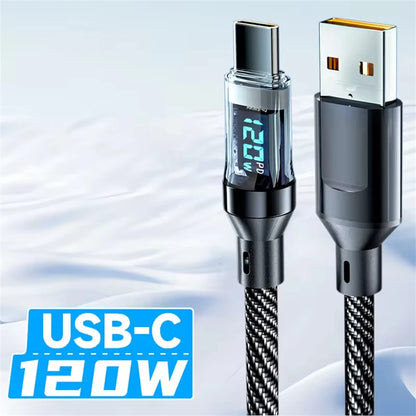 HOMEFISH 60W USB-C Super Fast Charging Cable with Digital Display, Braided Anti-Fracture Wire, Maximum Compatible with 120W