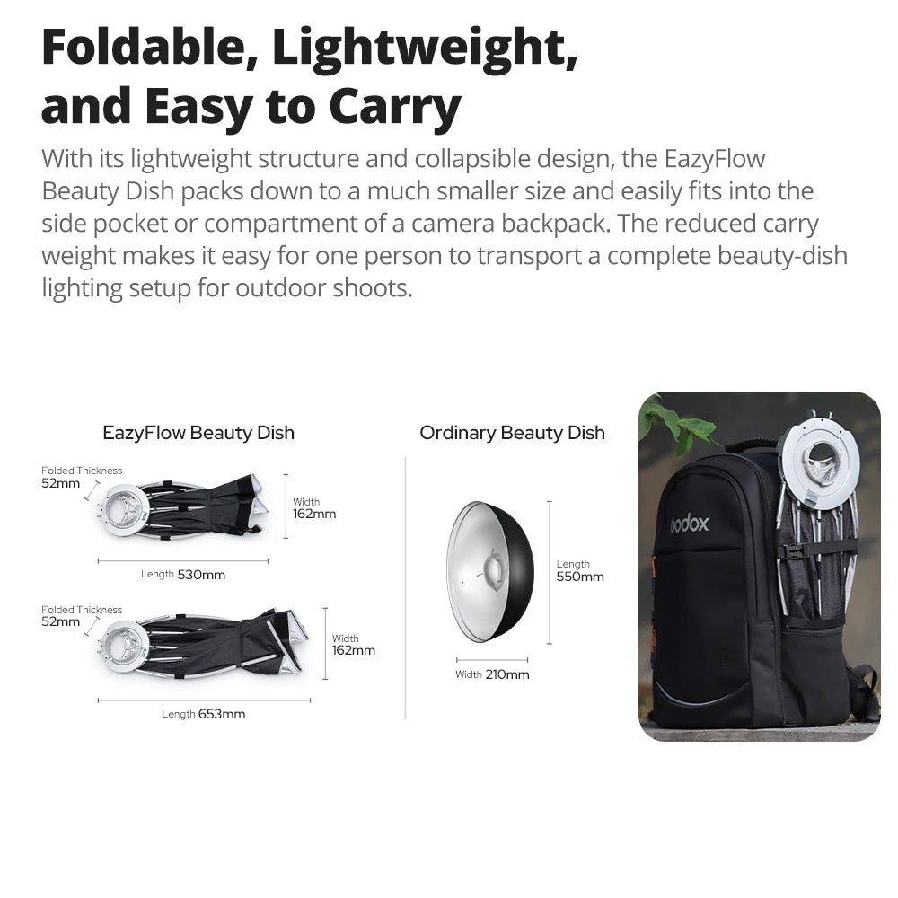 New Godox EazyFlow Beauty Dish 65/85cm Quick-Open Design Bowens Mount for Photography Studio Flash LED Light