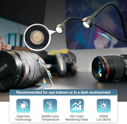 Adjustable LED Macro Arm Light with 10 Brightness Levels, CRI 95+, Type-C Charging for Camera Close-up Photography