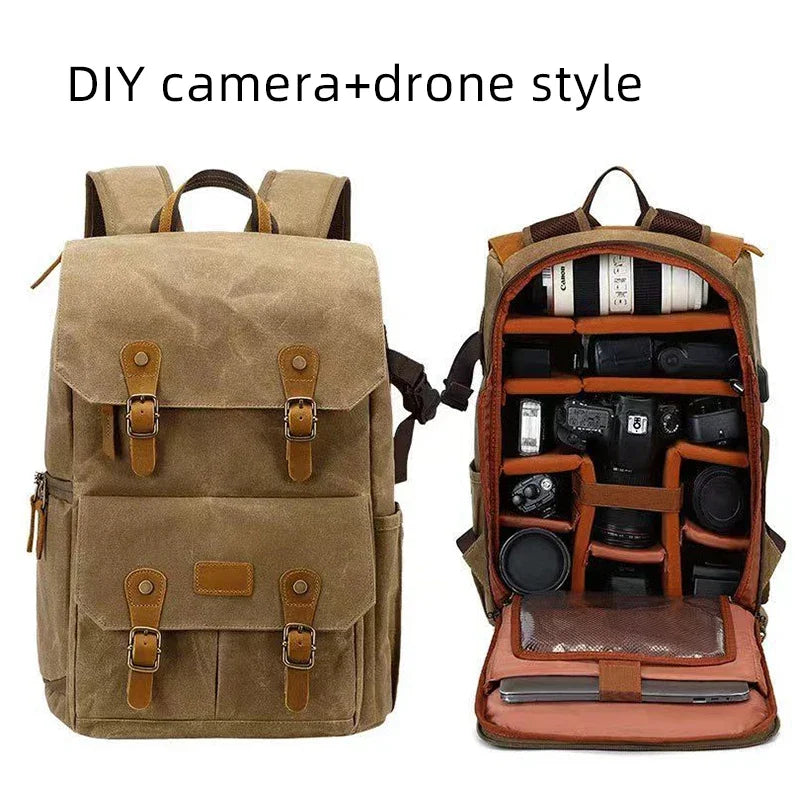 Litepro DSLR Crazy-Horse-Leather Backpack For Brompton Bicycle Waterproof Anti-theft Canvas Drone Outdoor Photography Bag