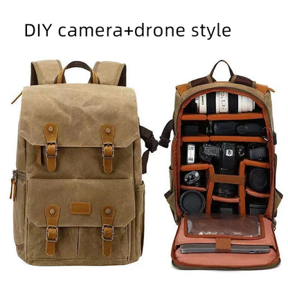 Litepro DSLR Crazy-Horse-Leather Backpack For Brompton Bicycle Waterproof Anti-theft Canvas Drone Outdoor Photography Bag
