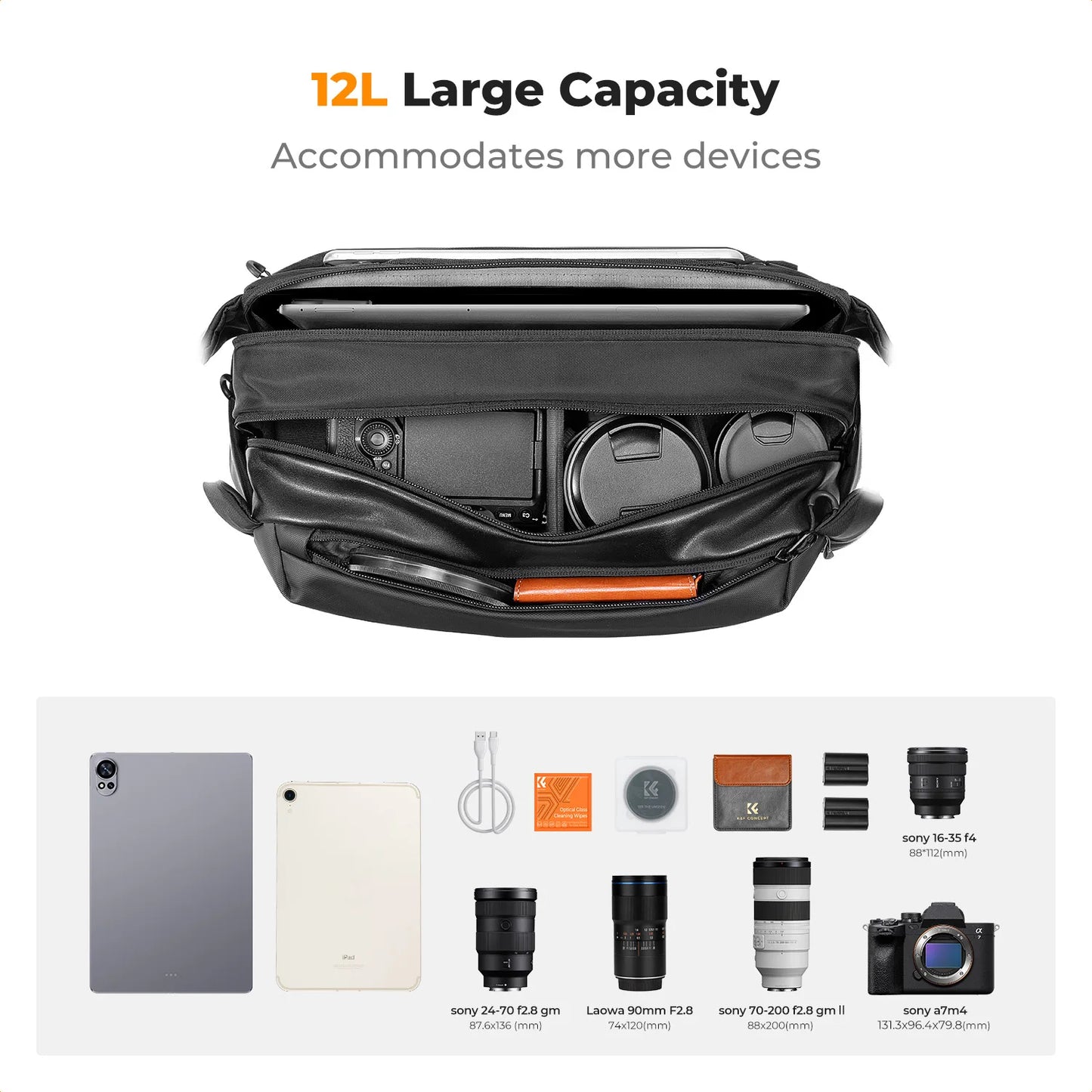 K&F CONCEPT 12L/10L Camera Sling Bag Waterproof Travel Photography Shoulder Bag For Canon Sony DSLR Camera Case Tripod Holder