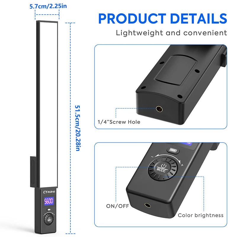 RGB Photography Strip Light 28 Colors 3200-5600K Color Temperature 6600mah Battery Video Fill Wand Light Strip For Shoot Studio