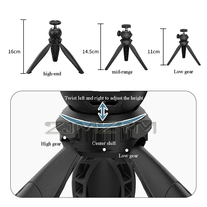 1/4 Screw Interface Desktop Tripod Independent Gimbal Stable Bracket Third gear height Adjustable For Photography Projector