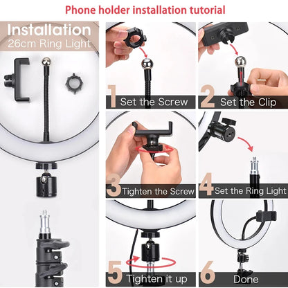16/26/33cm Selfie Ring Light Photography Fill Light LED Ring Lamp Glow Soft Eye Protection Photography Lamp Supplies Home Studio