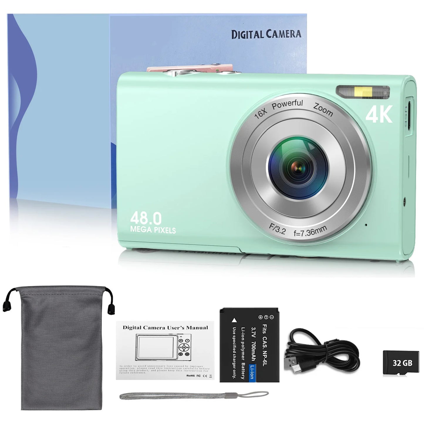 4K Digital Camera Autofocus Vlogging Camera HD 48MP with 2.8" Large Screen Camcorder Camera for Photography for Kid Adult
