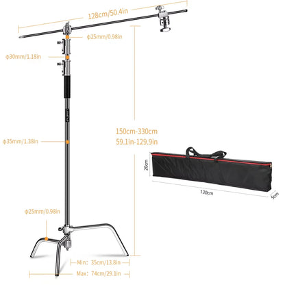 Photographic Equipment Professional Stainless Steel 2.6-3.3m Heavy Duty Light C Stand Studio Softbox Heavy Duty Tripod Carrybag