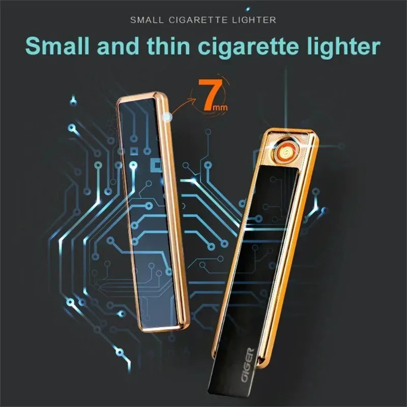 Mini Windproof USB Rechargeable Lighter Touch Metal Electronic Flameless Lighter Cigarette Cigar Accessories Men Gadgets Gifts