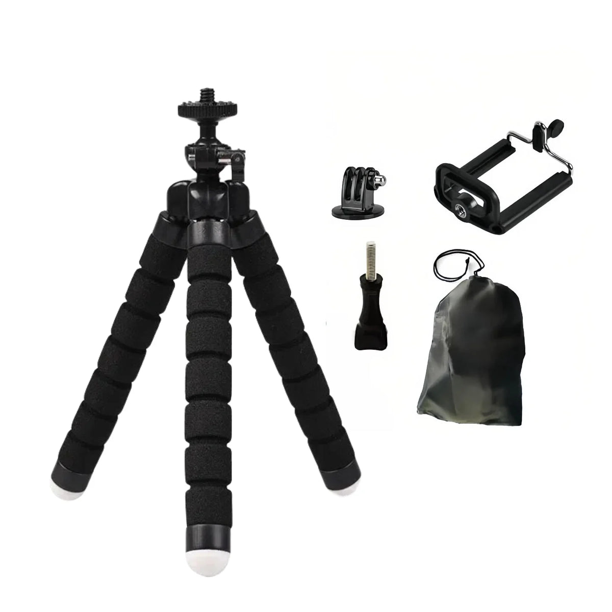 Flexible Octopus Mini Tripod for Phone & Action Camera — With Holder Clip