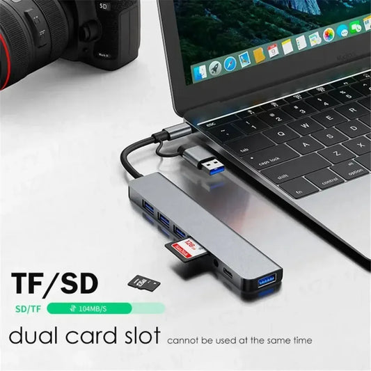 7/8-in-1 USB-C Hub — Multiport Adapter with SD/TF Card Reader for MacBook & Tablet