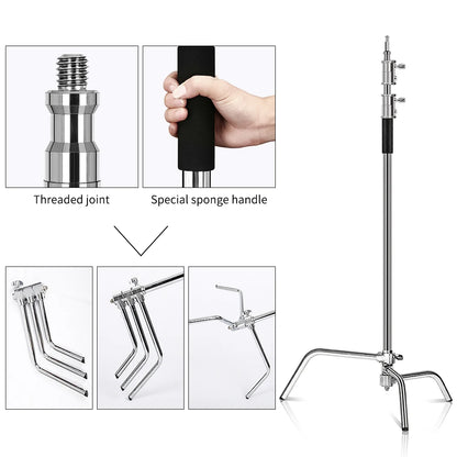 Photographic Equipment Professional Stainless Steel 2.6-3.3m Heavy Duty Light C Stand Studio Softbox Heavy Duty Tripod Carrybag