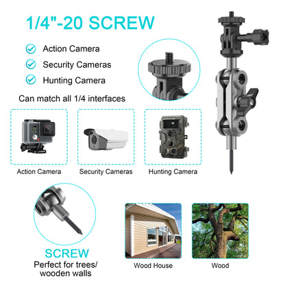 Trail Cameras Mounting Bracket with 1/4" Threaded Insert 360°Rotating Adjustable Holder for Outdoor Hunting Gear Accessory