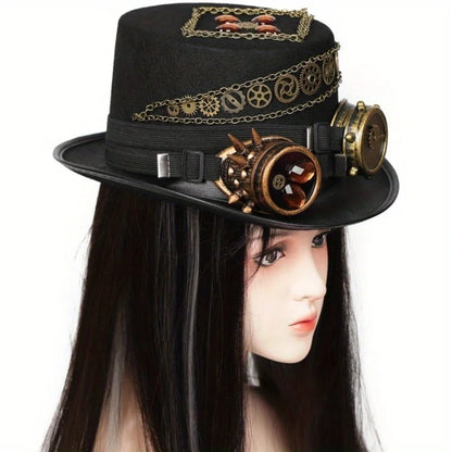 Steampunk Top Hat Gear Bold Chain Vintage Heavy Industry Hat Headgear Men's Stage Performance Hat Outdoor Photography Props